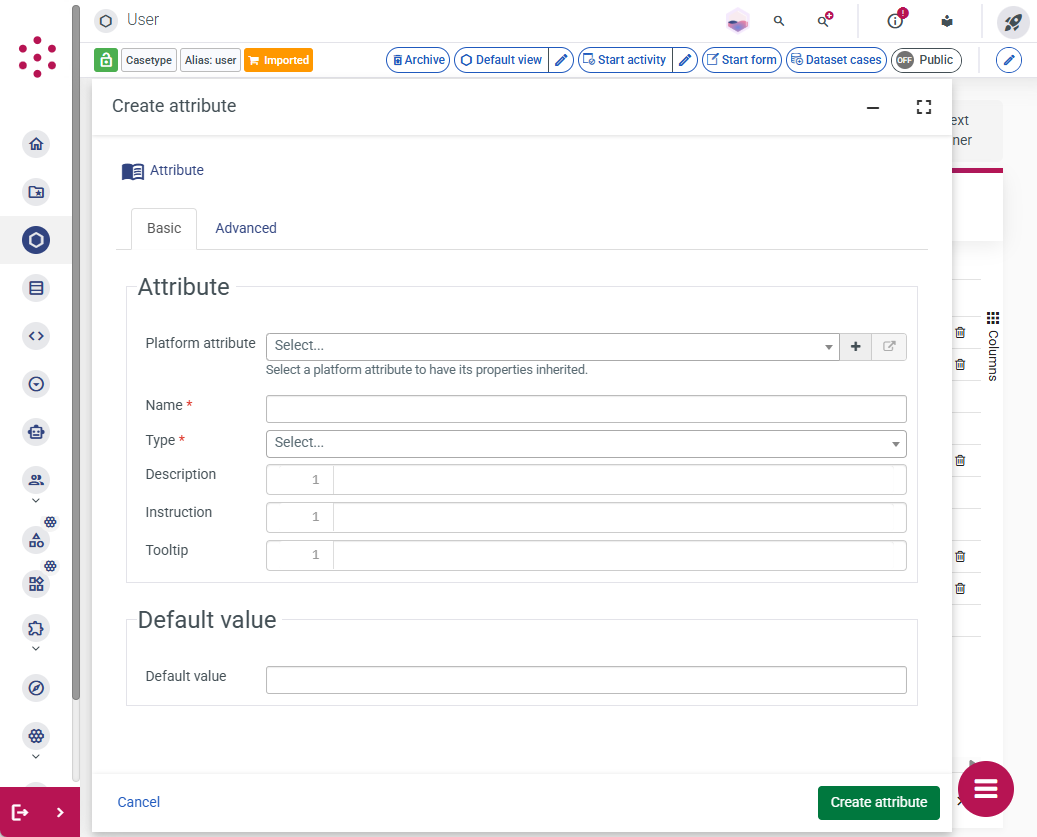 The "Add attribute" dialog