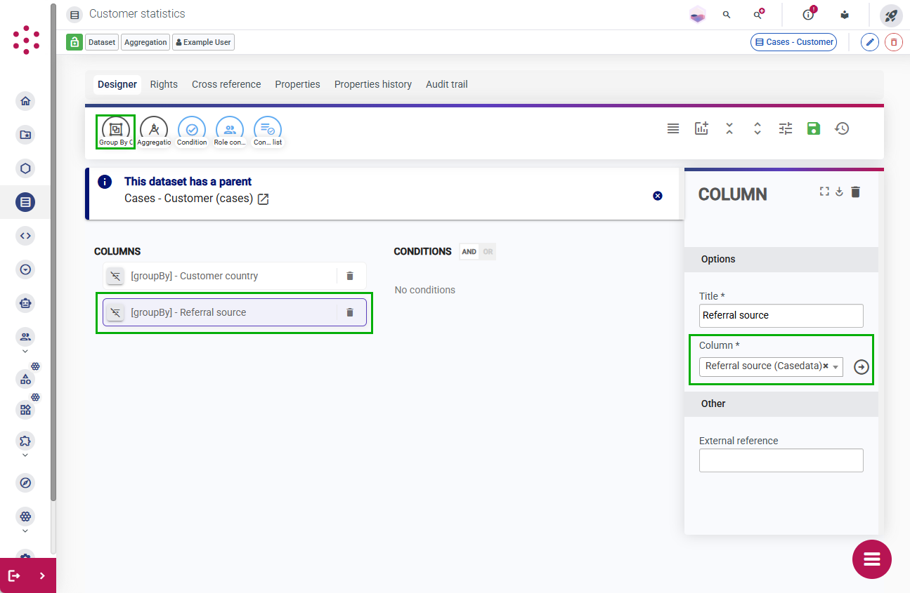 Group by columns in an aggregate dataset