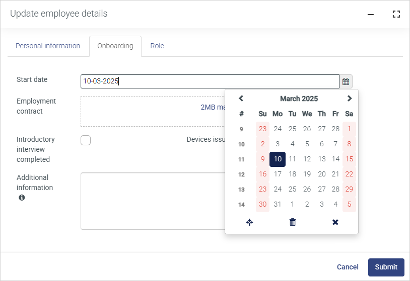 An date picker on an activity form with dates restricted based on a date profile