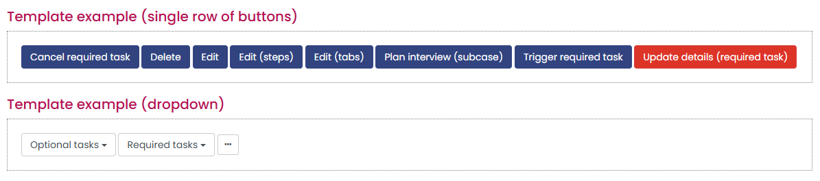 Activity buttons and dropdown lists created with templates
