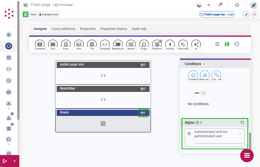 Setting rights on a widget